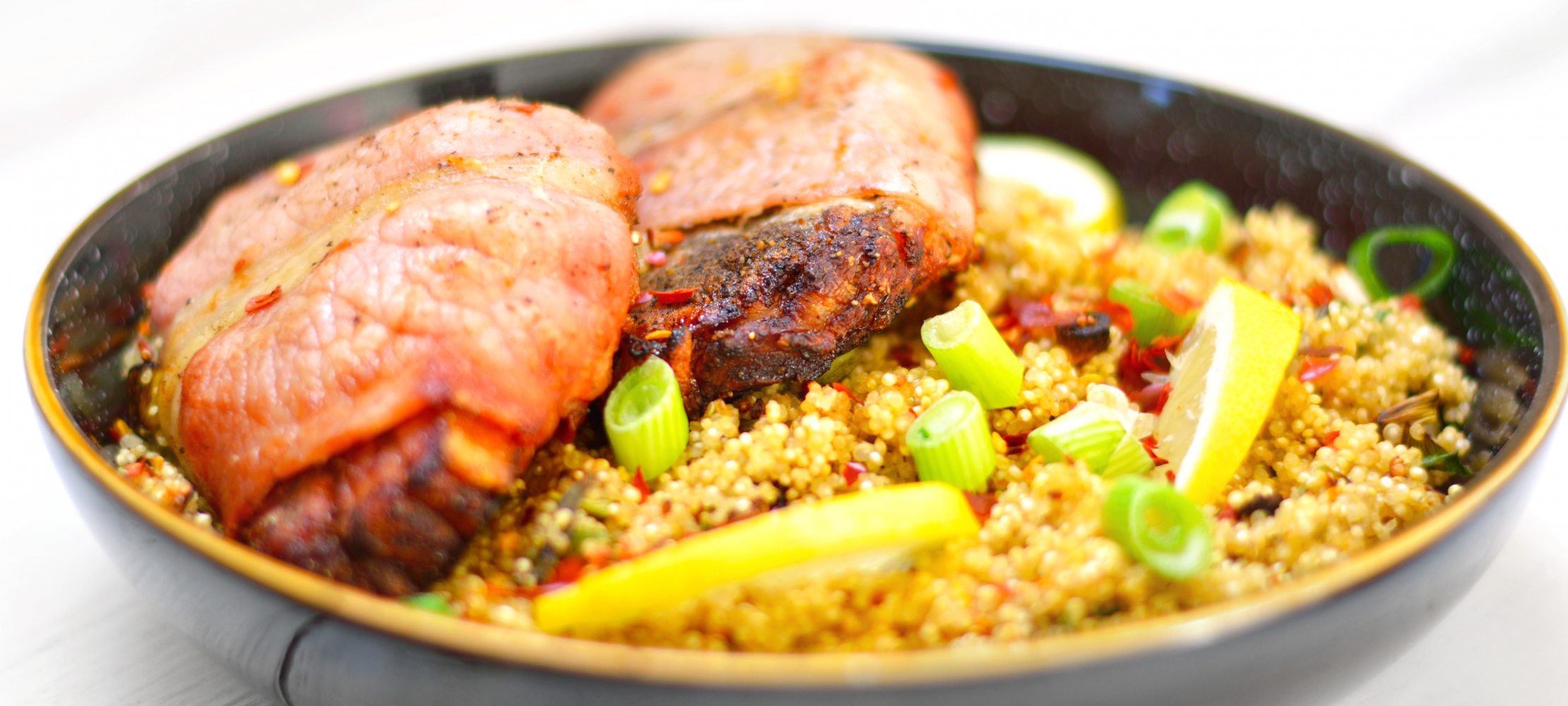 BaconWrapped Pork Chops with Quinoa