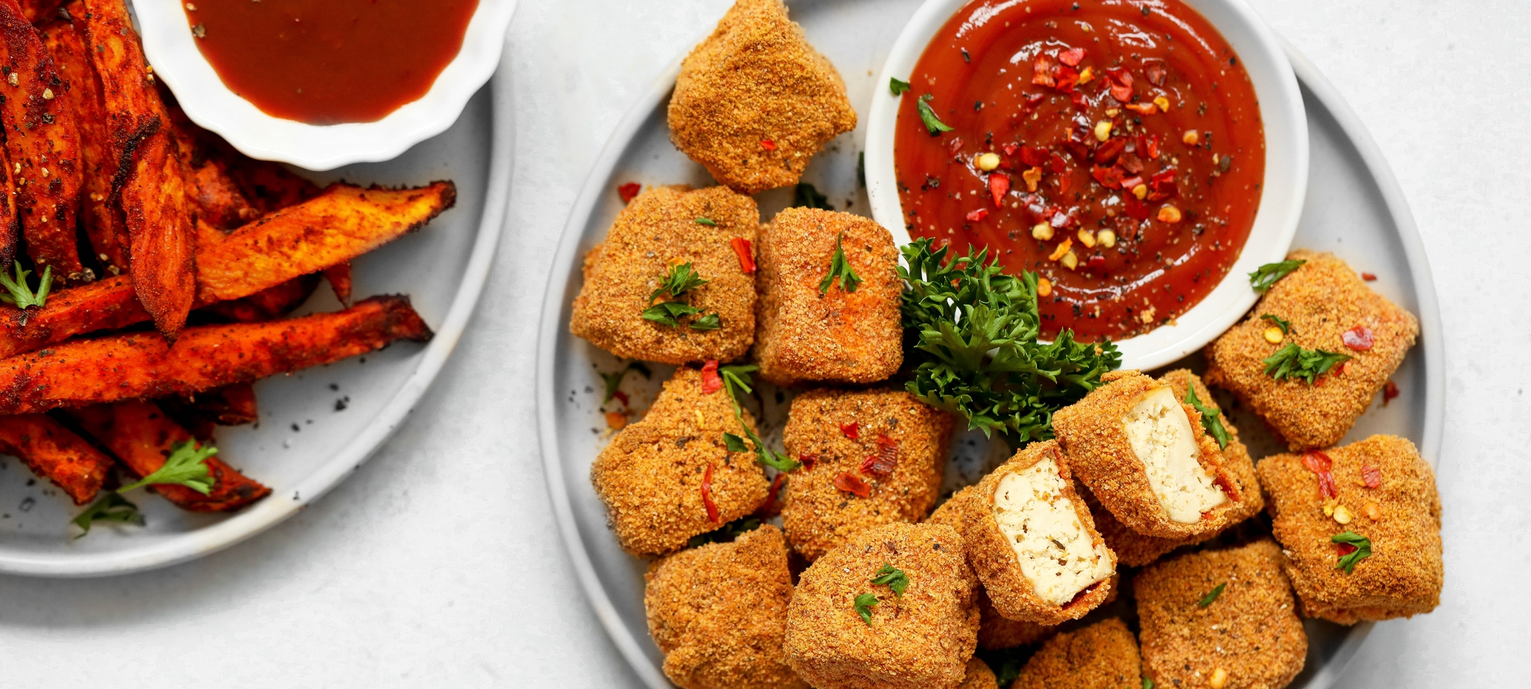 Crispy Tofu Nuggets with Sweet Potato Fries