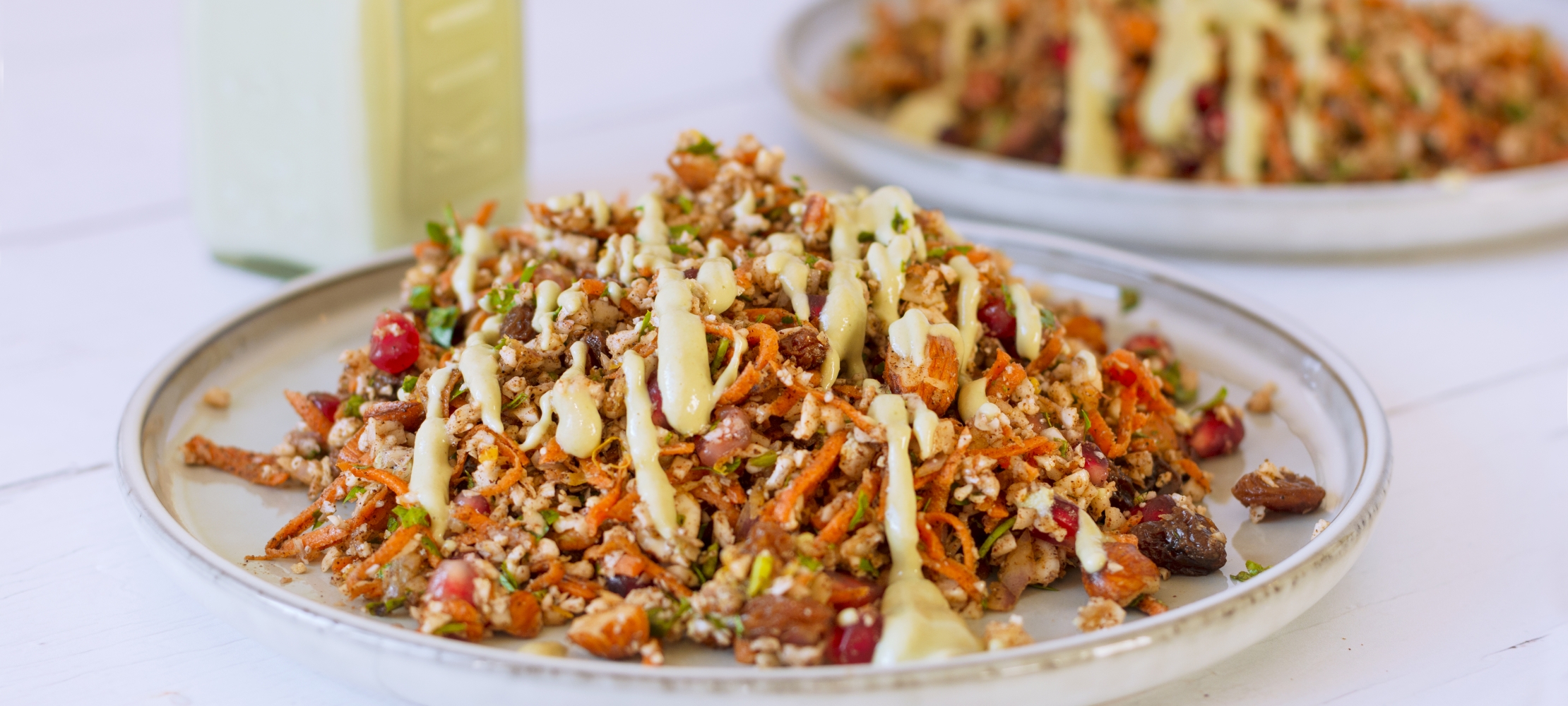 Raw Cauliflower Rice Salad with Pear & Mint Dressing