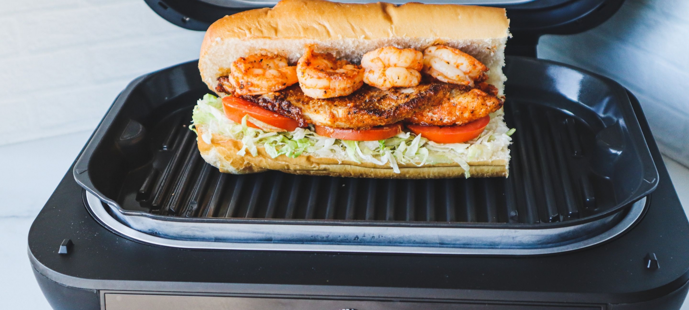 Grilled Blackened Catfish and Shrimp Po’Boy