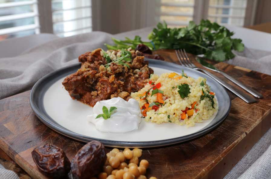 Slow Cooked Spiced Duck and Date Tagine with Couscous and ‘Quackling’