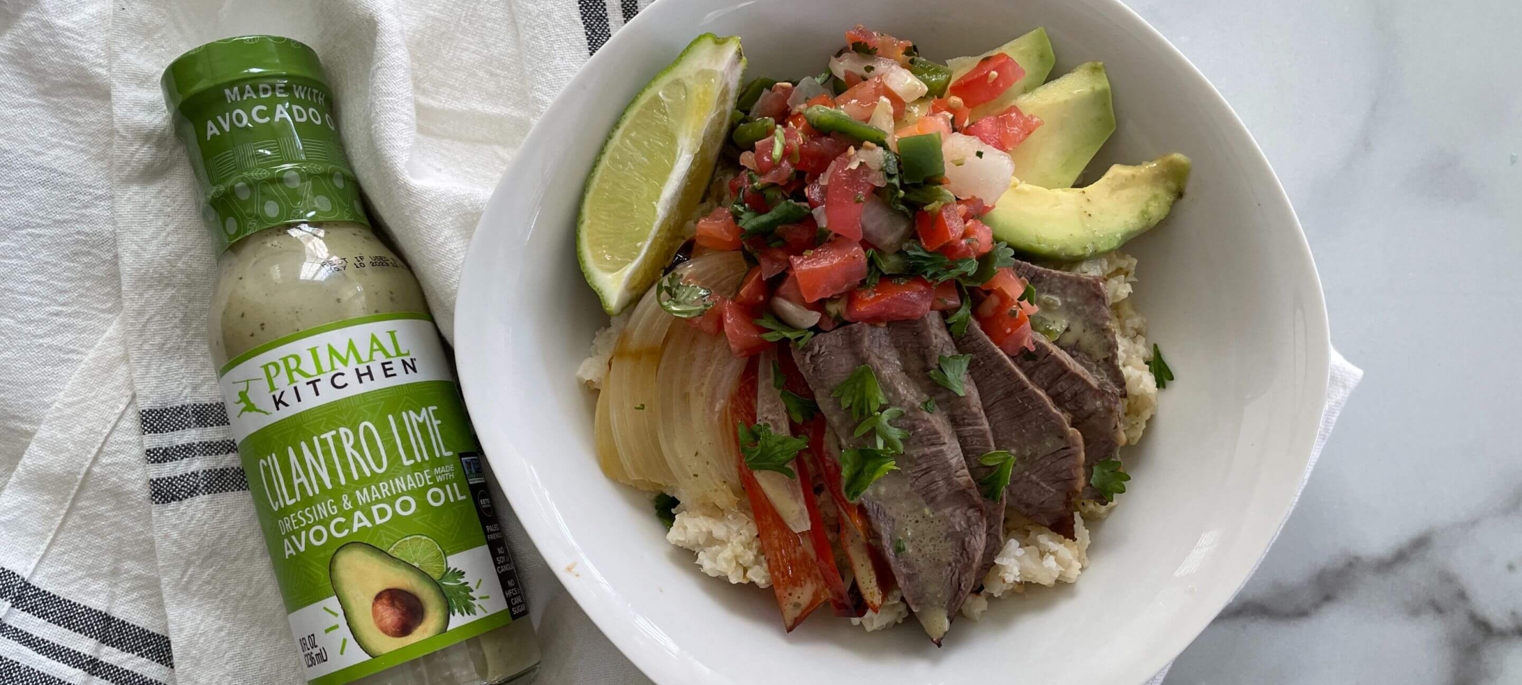 Steak Fajita Bowl with Garlic Lime Cauliflower Rice