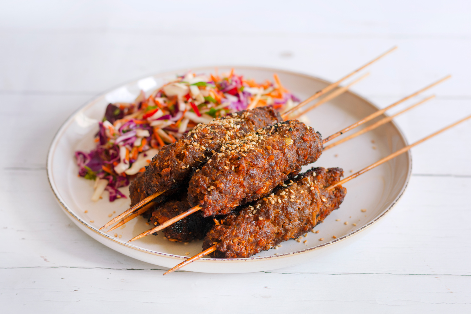 Korean BBQ Style Beef Koftas with Asian Slaw