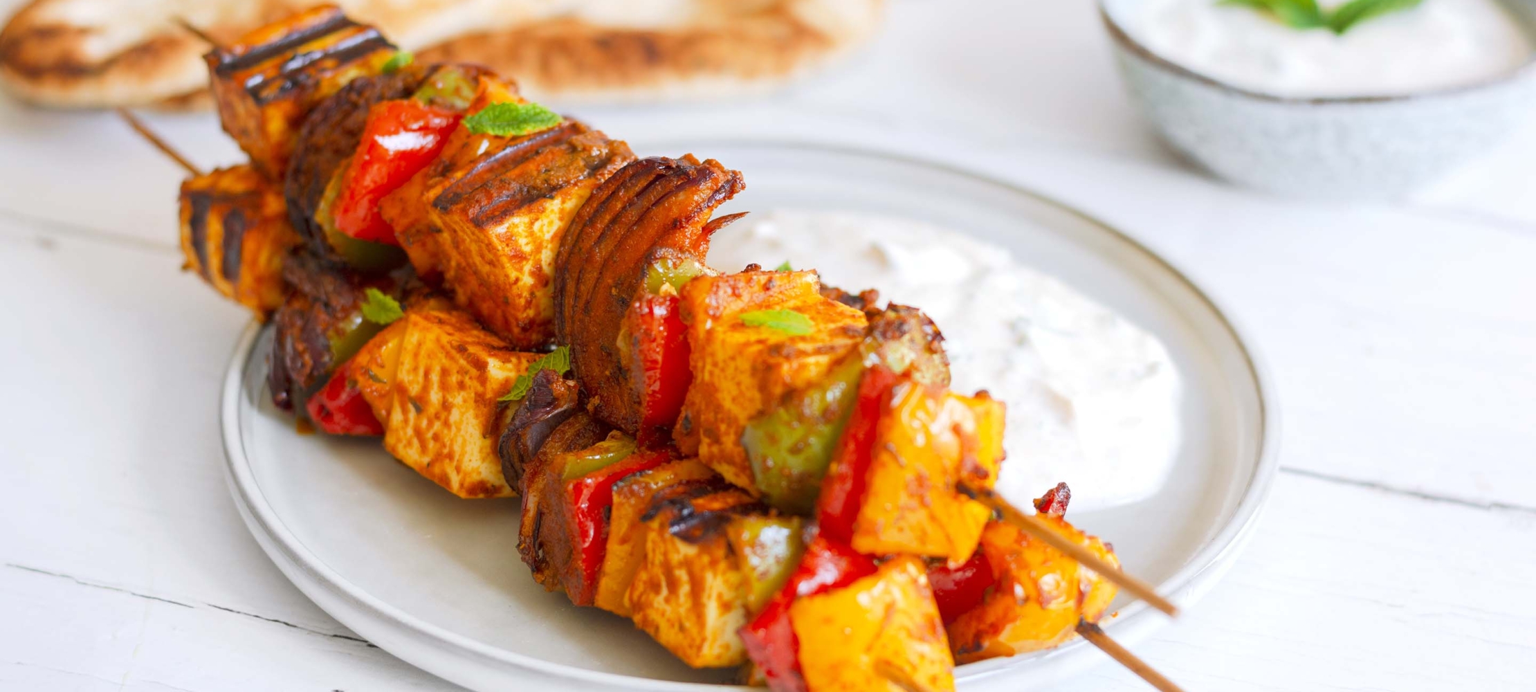 Paneer Tikka & Pepper Kebabs With Minted Yogurt