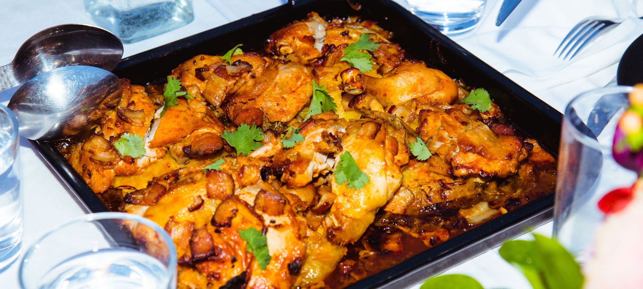 Smoked Korean Chicken Thighs with Cabbage, Pineapple & Crispy Bacon