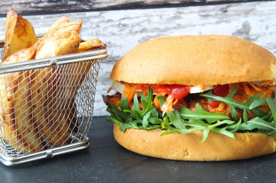 Paprika Chicken Burger with Salt & Pepper Wedges