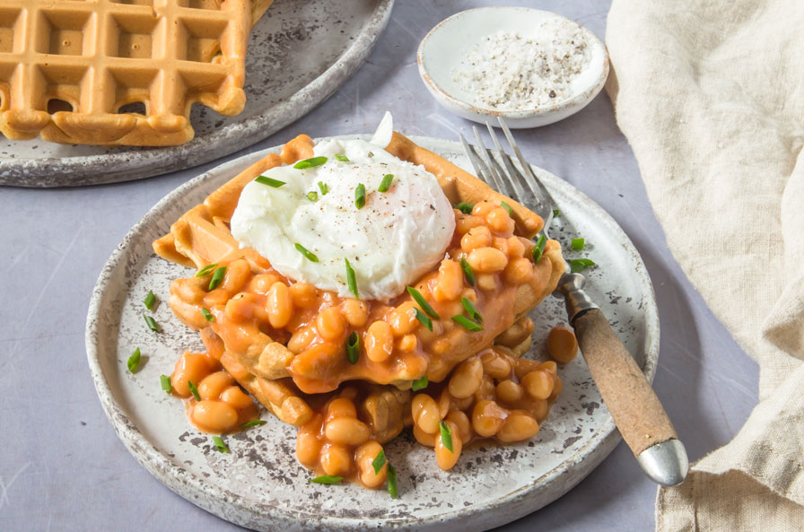 Breakfast Waffles with Poached Egg –