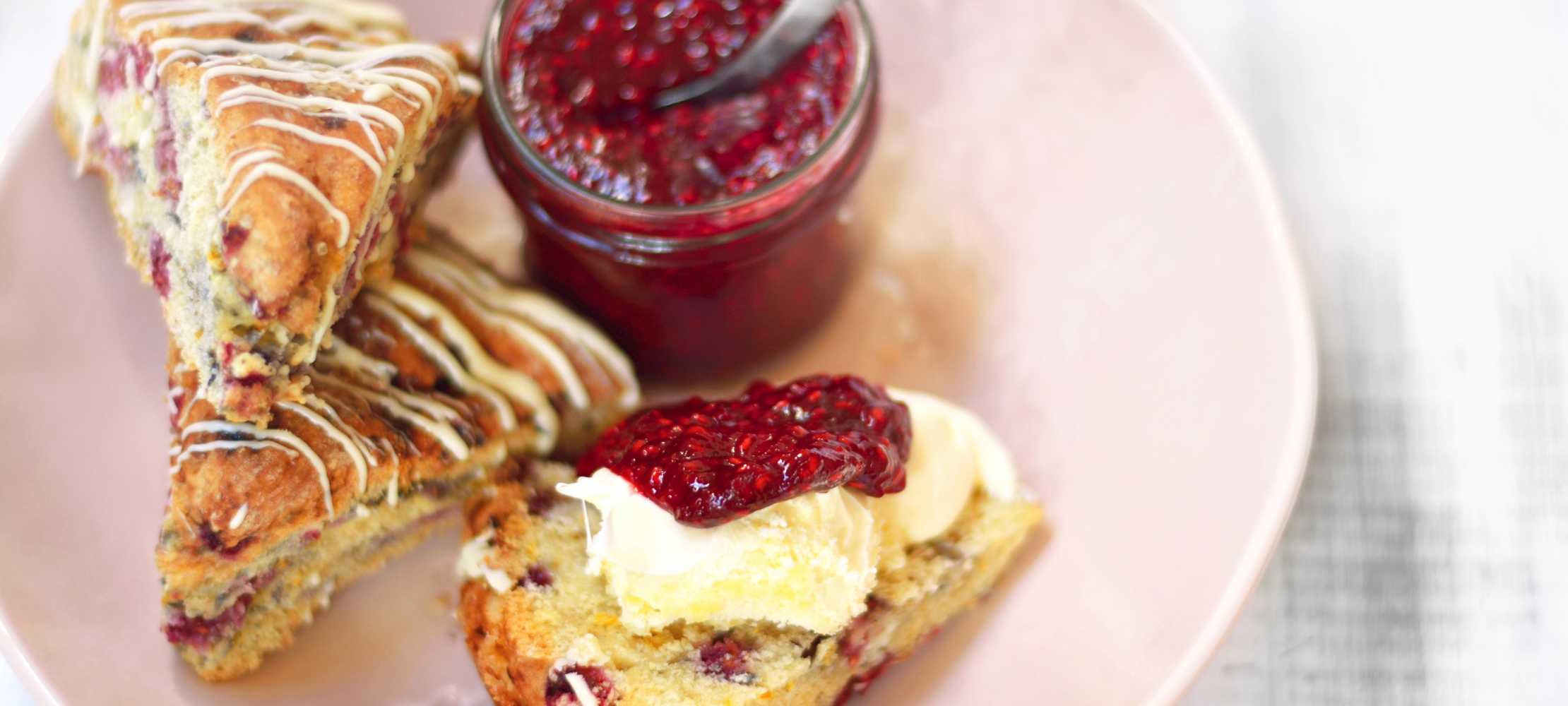Raspberry & White Chocolate Scones with Raspberry Compote –