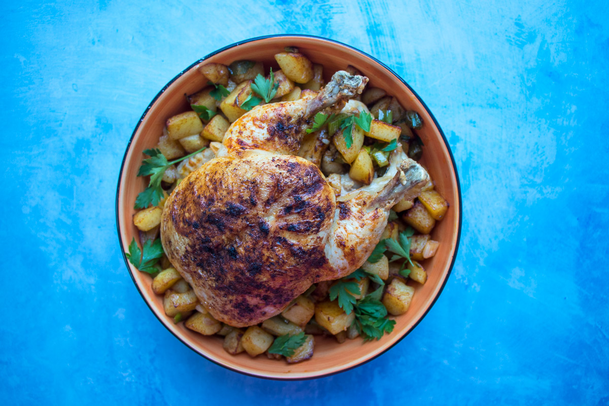 Lemon & Paprika Roast Chicken with Chicken Fat Potatoes