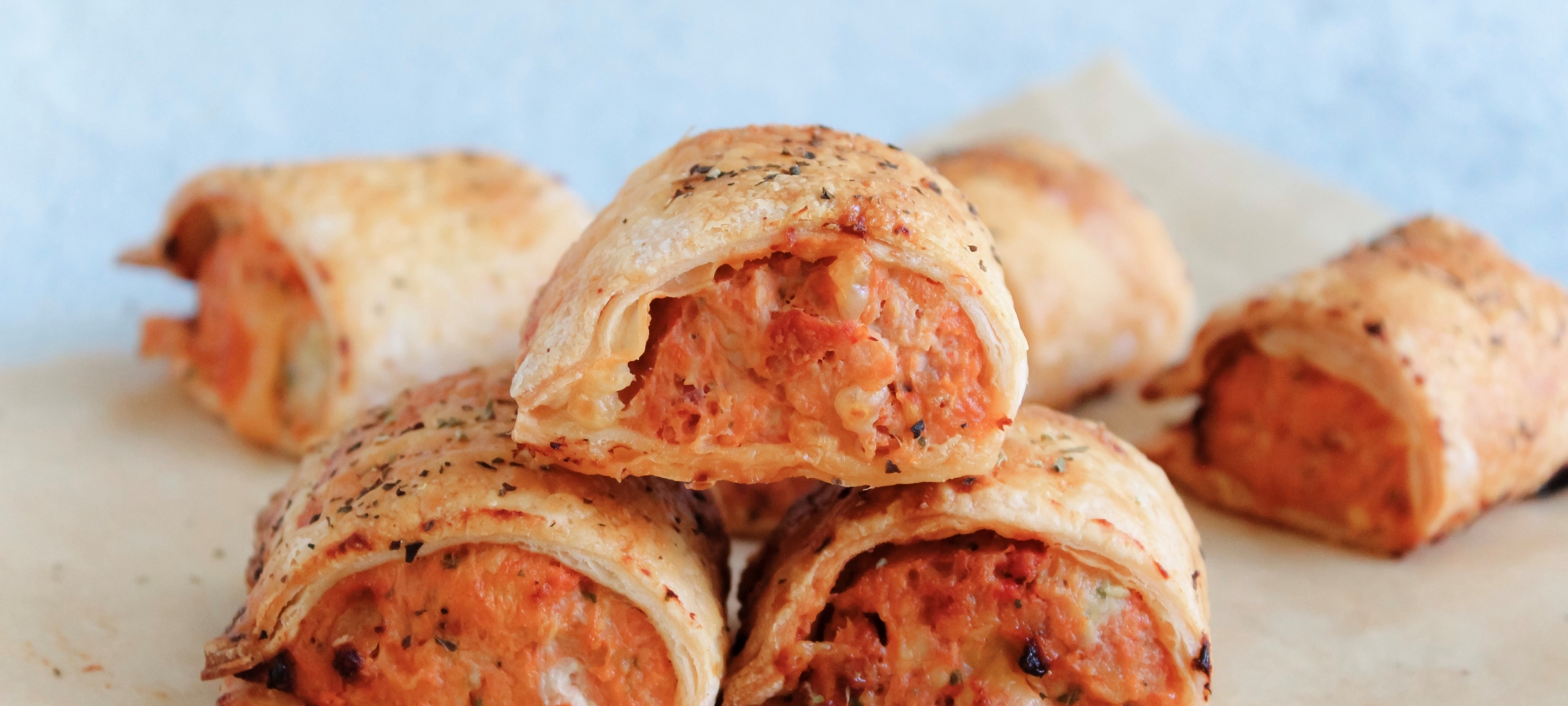 Chicken, Chorizo & Mozzarella Sausage Rolls –