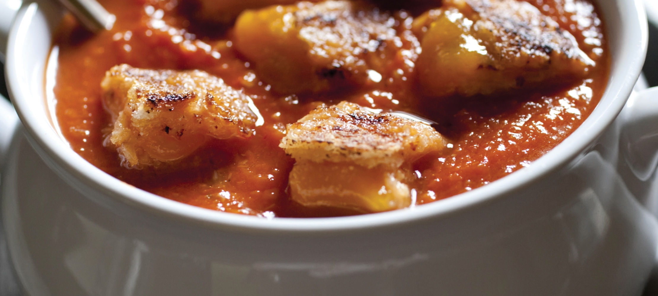 Creamy Tomato Soup with Grilled Cheese Croutons
