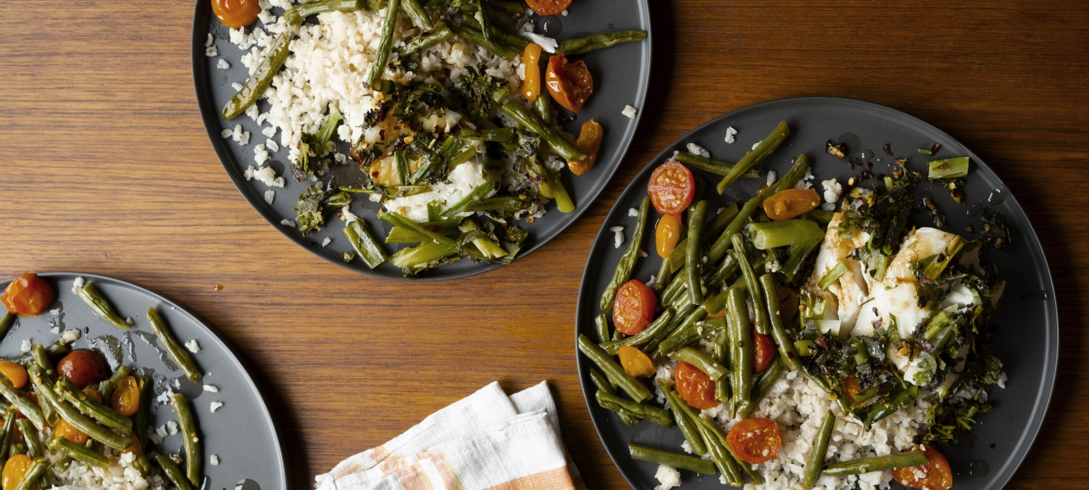 Steamed Fish with Green Beans and Brown Rice