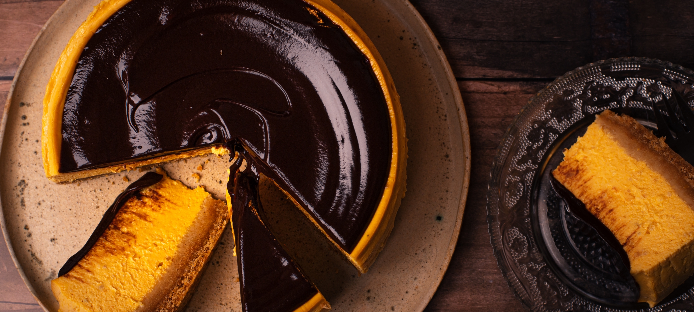 Pressure Cooked Pumpkin Cheesecake with Chocolate Ganache –