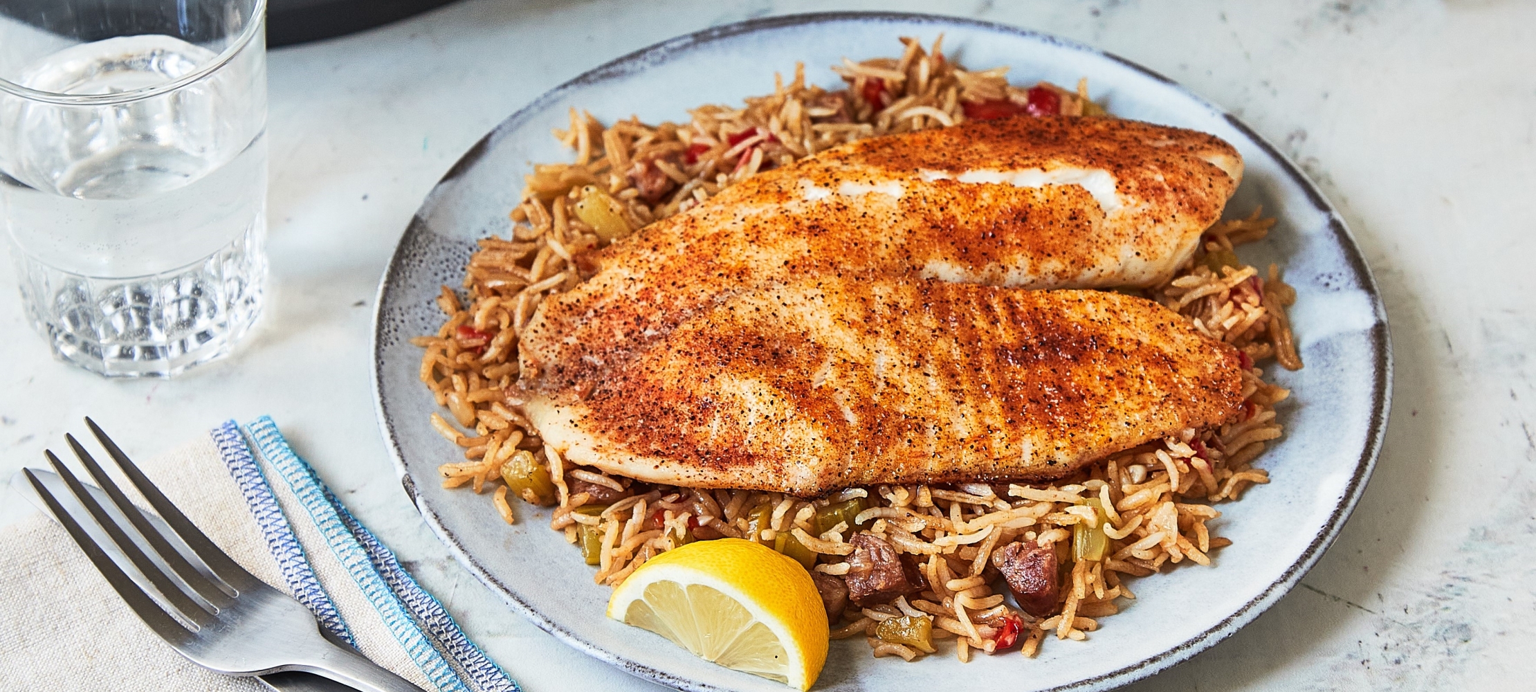 Cajun Fish and Andouille Sausage Dirty Rice