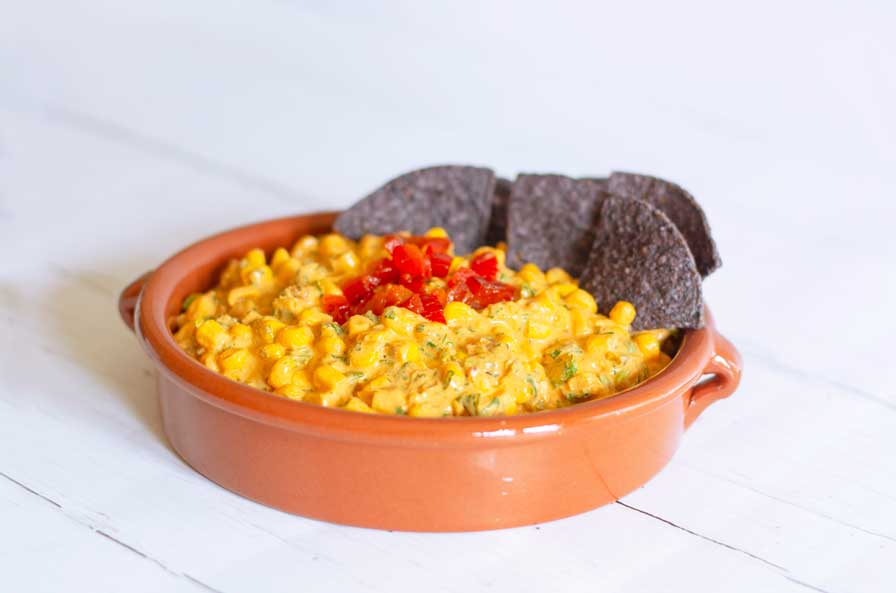 Mexican Corn Salad with Red Pepper Cream Cheese Dressing –