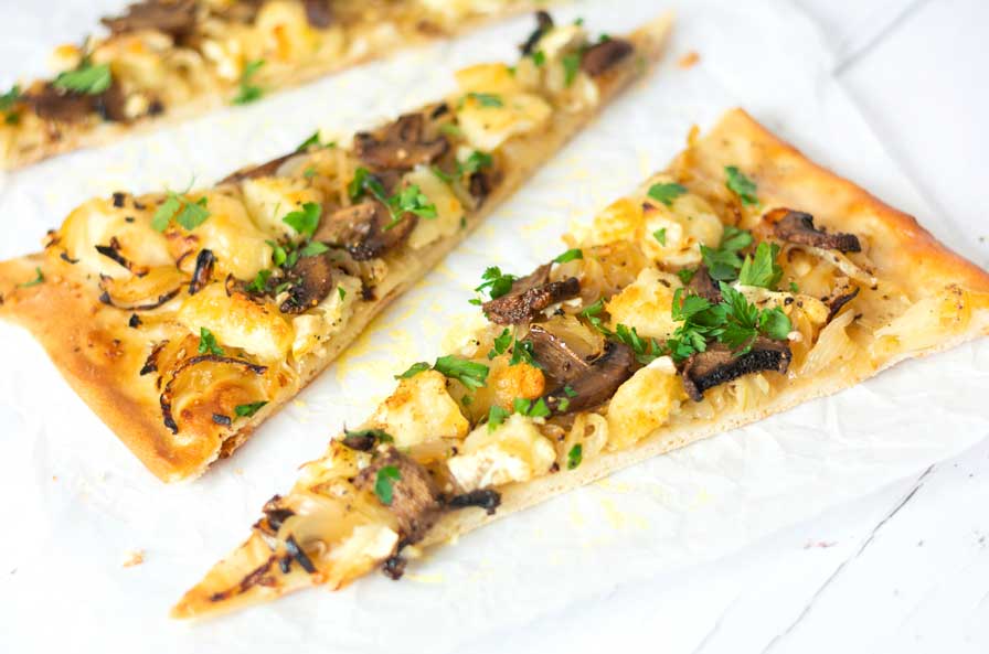 Goat’s Cheese, Roasted Onion & Mushroom Pizza –