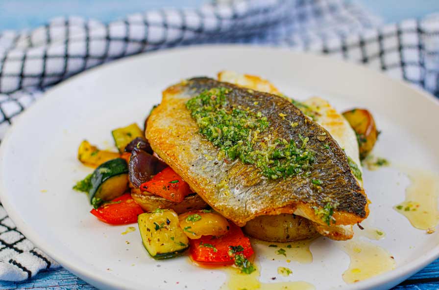 Sea Bream, Mediterranean Vegetables & Lemon, Parsley & Capers Dressing