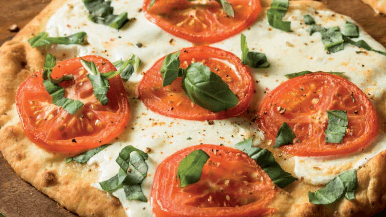 Side view of a Margherita Pizza