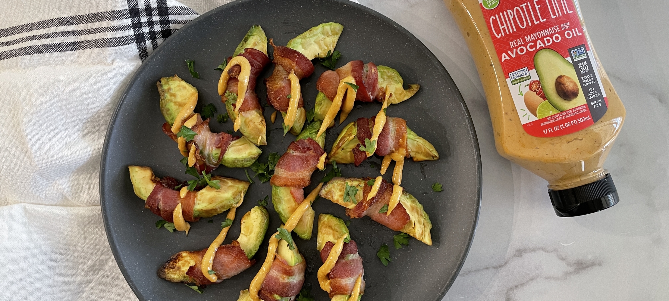 Bacon Wrapped Avocado Wedges with Chipotle Mayo
