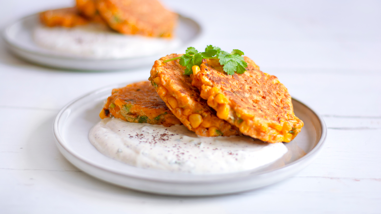 Sweetcorn & Smoked Bacon Fritters with a Lime & Sumac Dip –