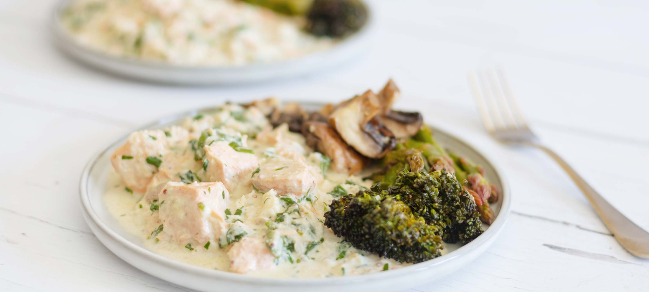 Creamy Spinach & Tarragon Fish Casserole With Garlic Veggies