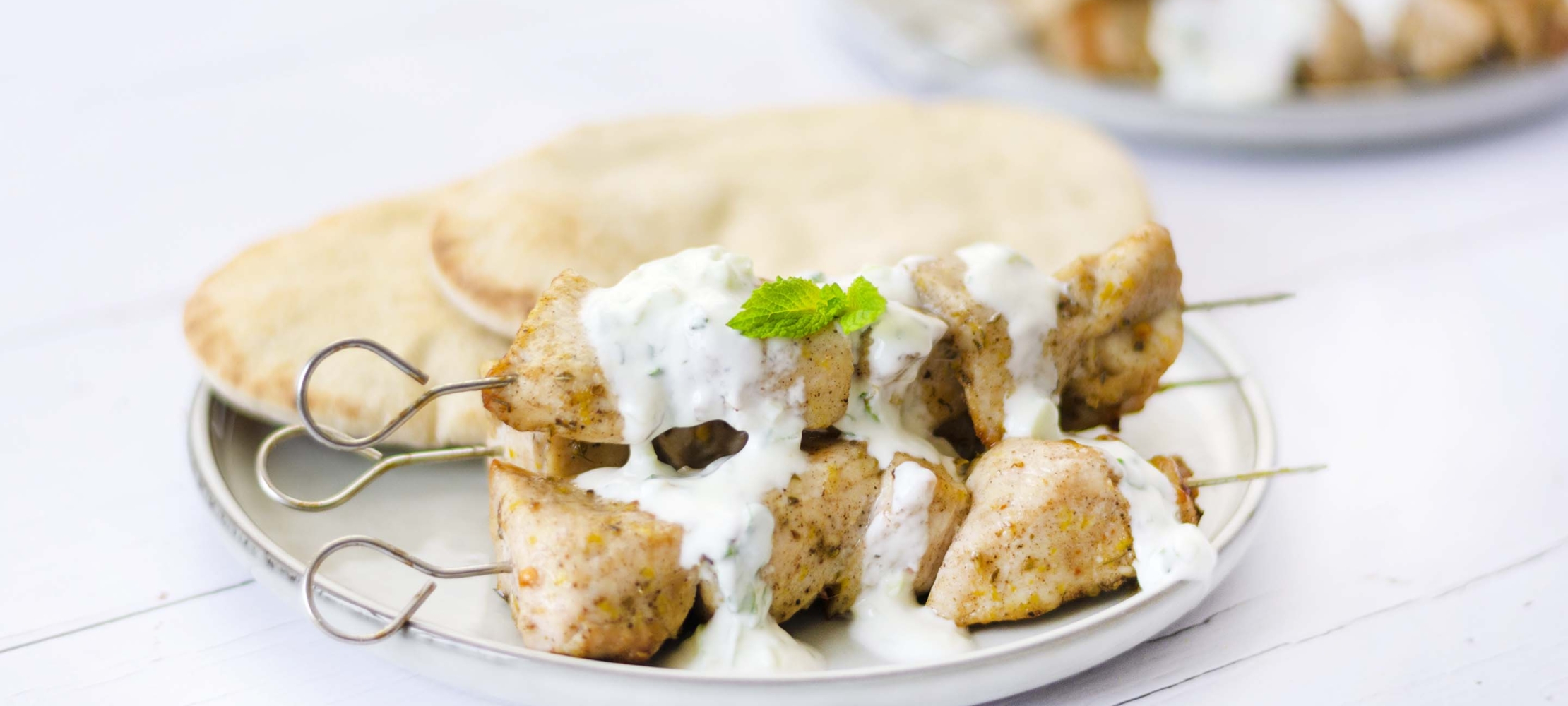 Mediterranean Chicken Skewers With Pitta and Tzatziki –