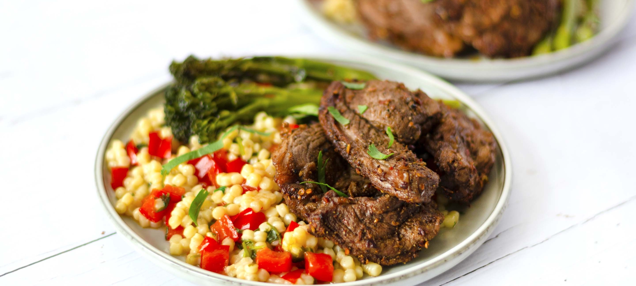 Moroccan Lamb Steaks with Bulgur Wheat and Vegetables –