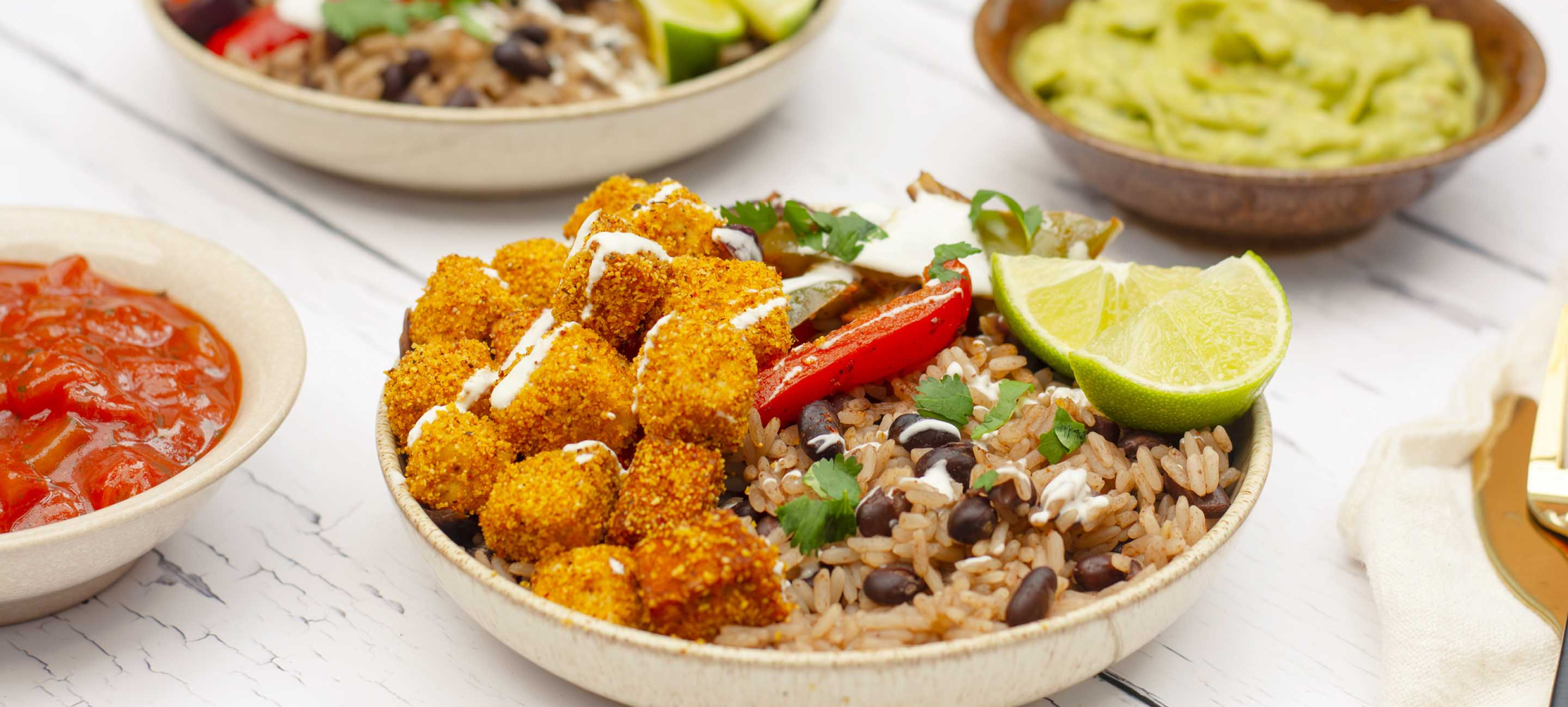 Crispy Tofu Burrito Bowls –