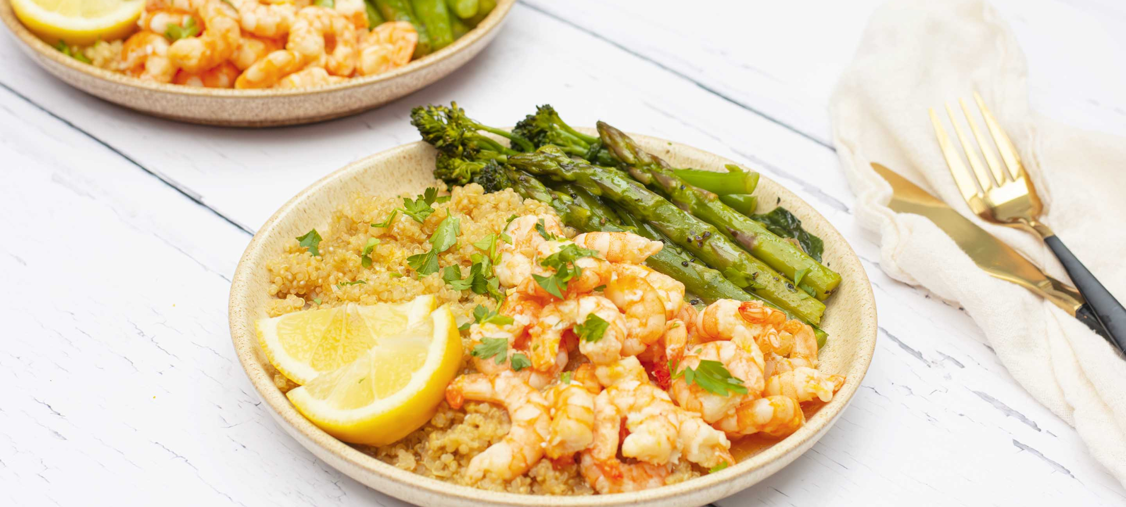 Lemon & Garlic Butter King Prawns with Spicy Quinoa –
