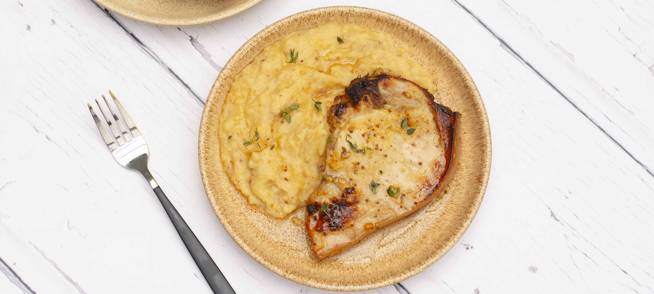 Honey Mustard Pork Chops with Buttery Cheese Mash –