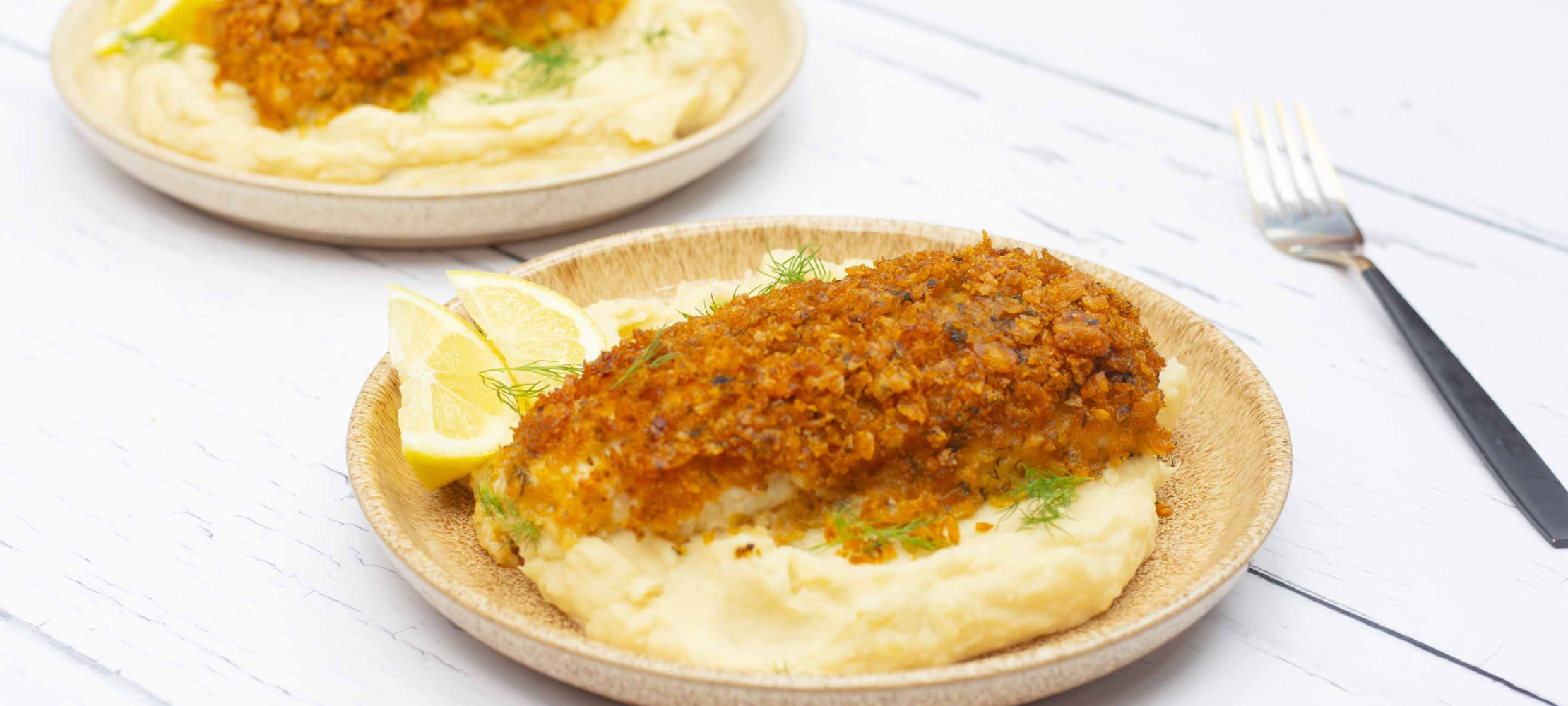 Herb Crusted Fish with Salt and Vinegar Mash –
