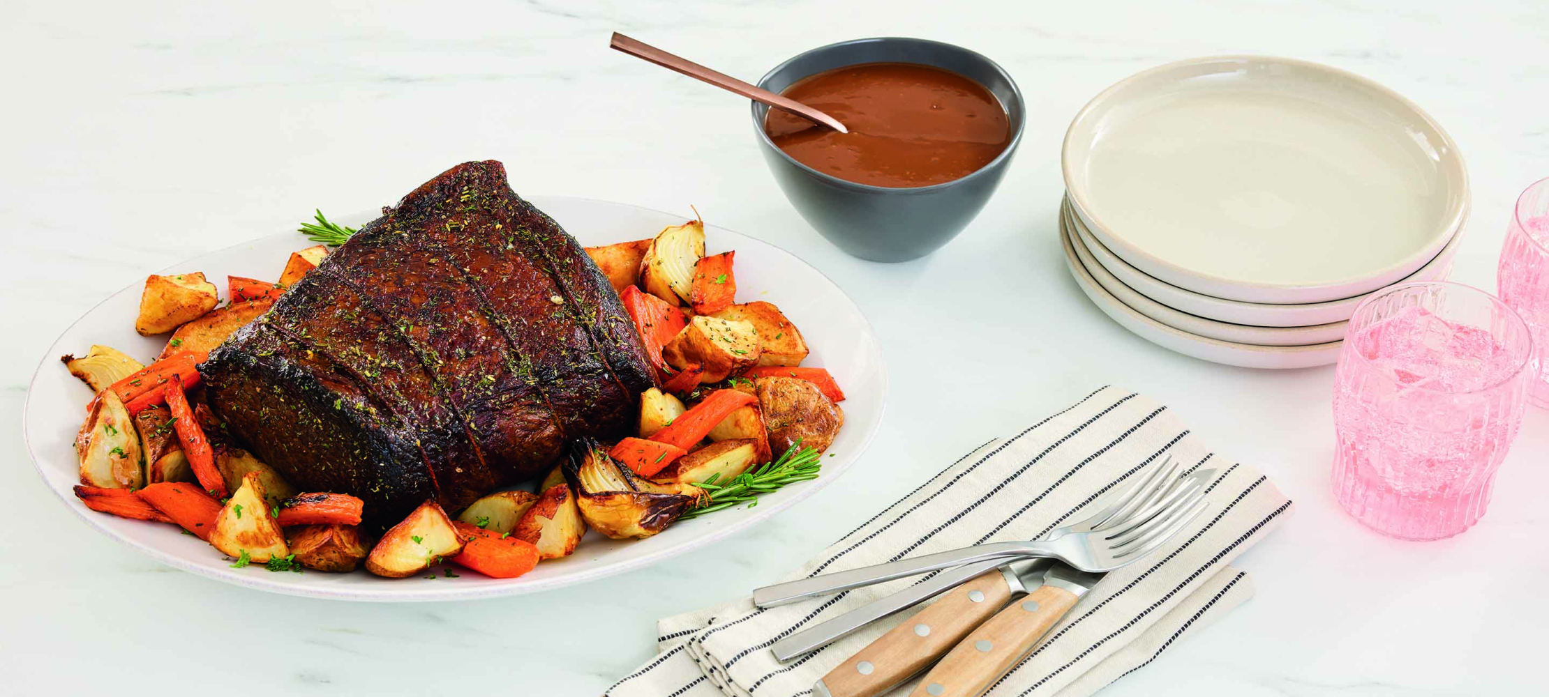 Beef Roast with Root Vegetables & Red Wine Pan Sauce –