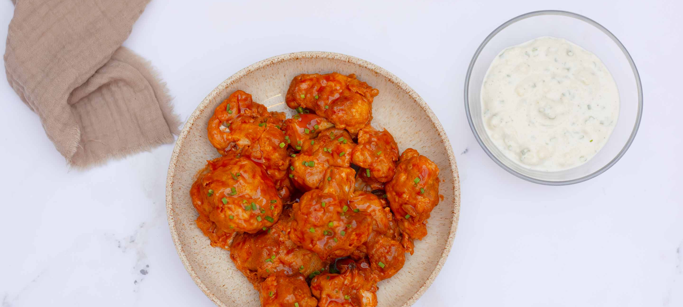 Cauliflower Buffalo Bites with Blue Cheese Dip –